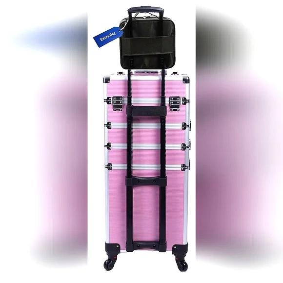Rolling Makeup Case ExtraLarge Storage Organizer with Key Swivel Wheels Salon - Picture 1 of 12